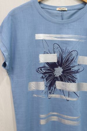 Camiseta dibujo flor perlitas