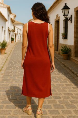 Vestido sin manga largo ribete