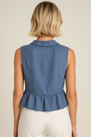Blusa sin manga cuello y cierre cuerda