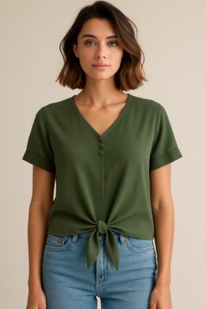 Blusa manga corta botones nudo
