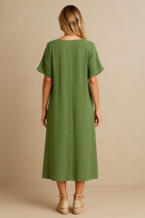 Vestido manga corta efecto nudo centro