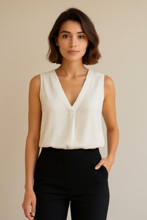 Blusa sin manga cuello satinado