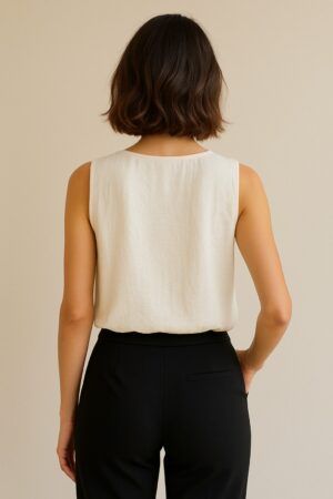 Blusa sin manga cuello satinado