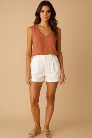 Pantalon corto lino cierre boton