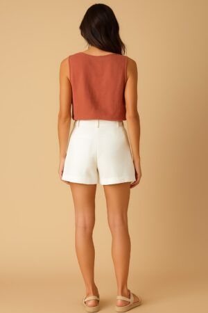 Pantalon corto lino cierre boton