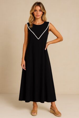 Vestido sin manga ribete v