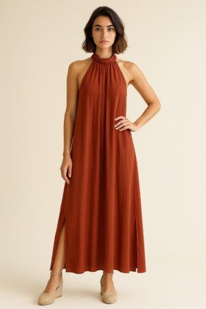 Vestido largo cuello halter