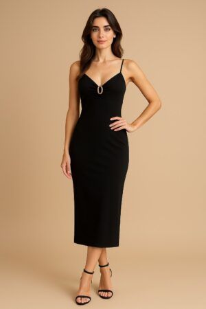 Vestido largo canale aplique