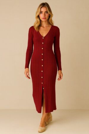 Vestido manga larga punto botones